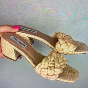 Steve Madden Cream Woven Block Heel Mules